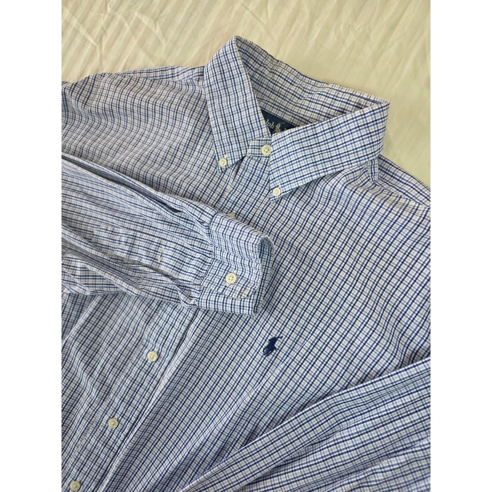 Ralph Lauren Blake Mens XL Blue White Plaid Button Down Shirt 100% Cotton L/S